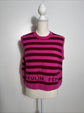 Clare V Striped Pink & Burgundy Knit Sweater Vest XL